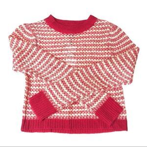 Nordstrom Rack WAYF Crew Neck Sweater Loose Knit Pink Tan Ribbed cuffs hem XS